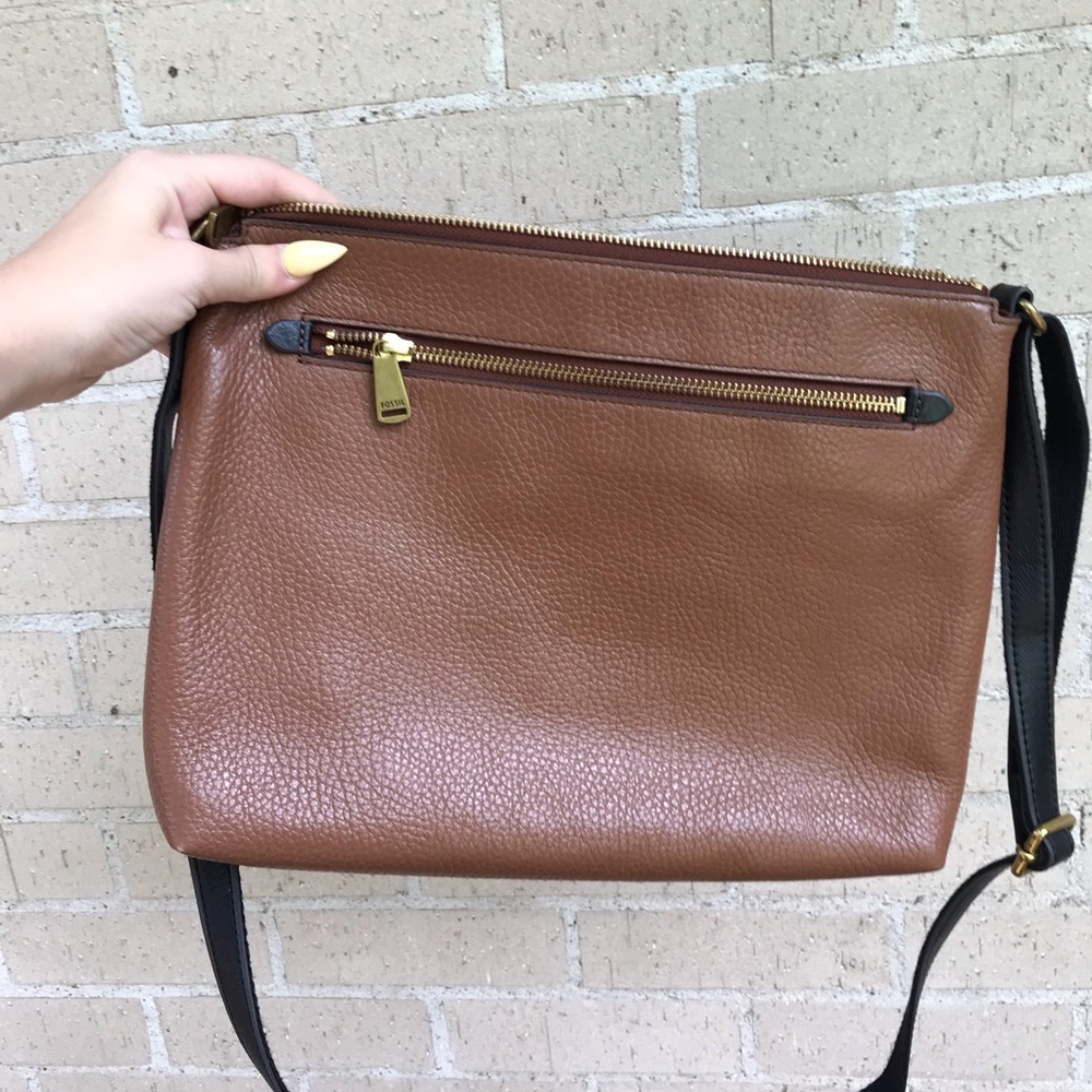 Fossil brown colorblock leather shoulder satchel - Picture 8 of 8